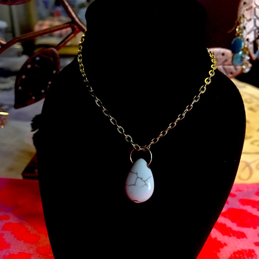 White Marble Charm Bracelet with Gold Chain